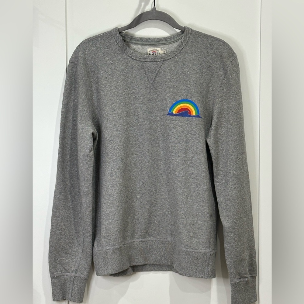 Faherty Gray Rainbow Wave Crewneck Sweatshirt Cotton Distressed Beachy Medium